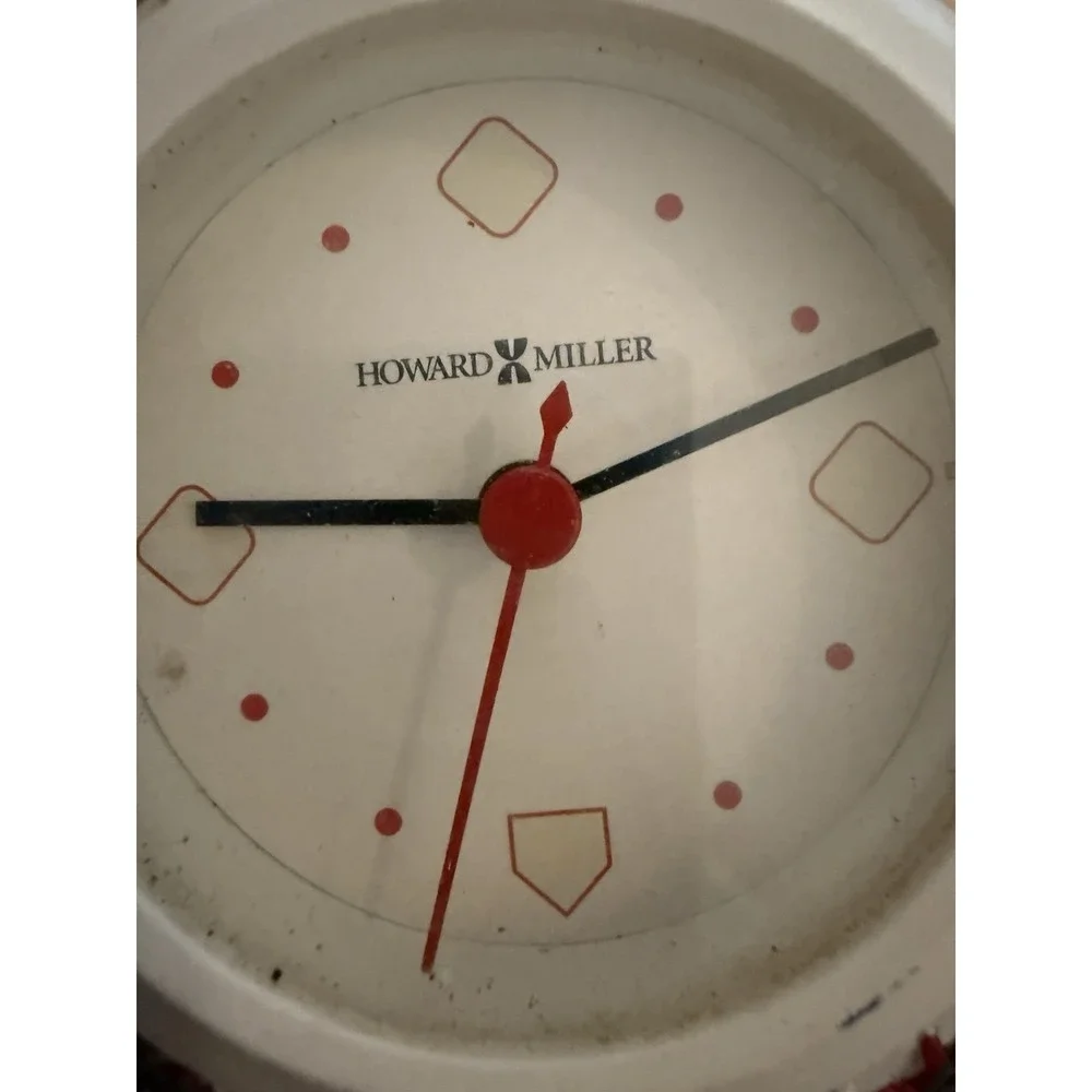 Howard Miller Polystone Baseball Shaped Table Clock #645-458 Needs Battery